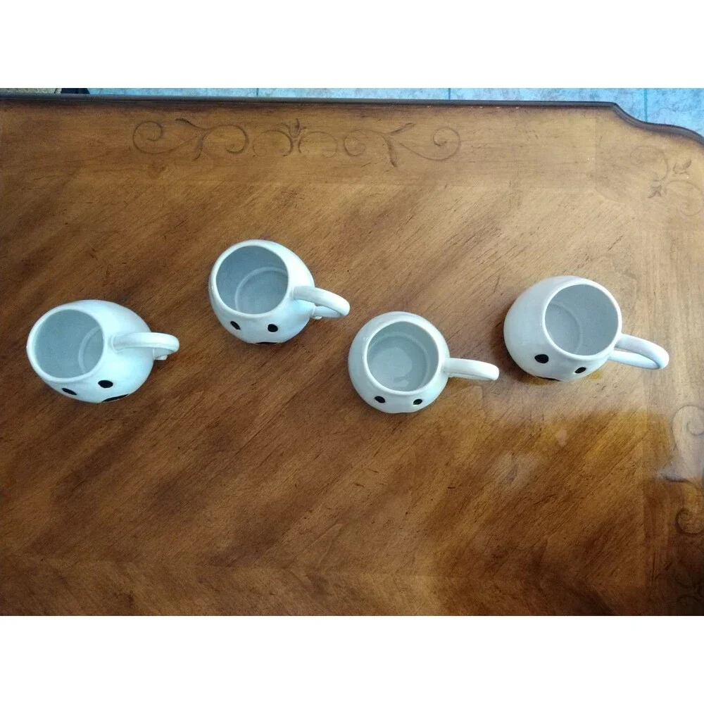 Lot 4x Vintage Pottery Barn Ghost Coffee Tea Mugs Halloween First Edition White